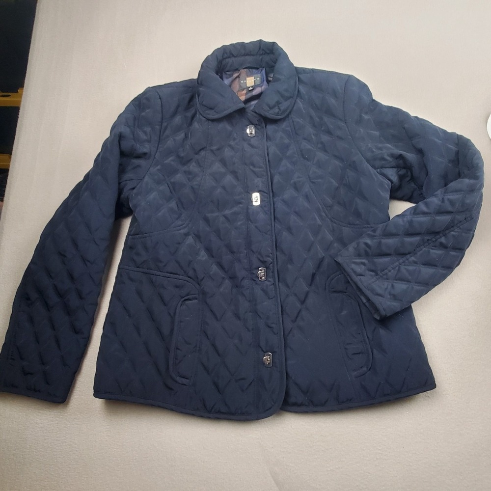 Gallery Women's Black Diamond Quilted Jacket Lined Metal Toggle Closure Sz Large